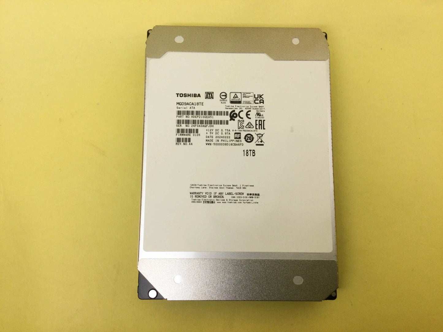 Toshiba 18TB 7.2K SATA 6Gb/s 3.5in HDD MG09ACA18TE-Refunbished in Excellent Condition