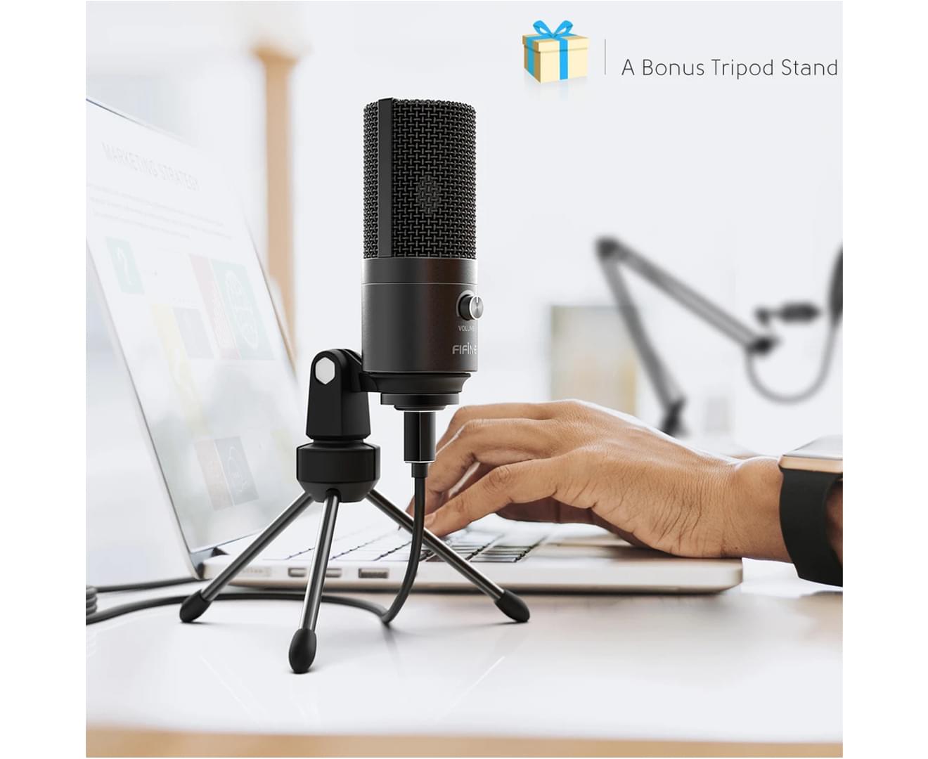 Fifine Technology USB Condenser Broadcast/Podcast Microphone w/Filter/Desk Stand