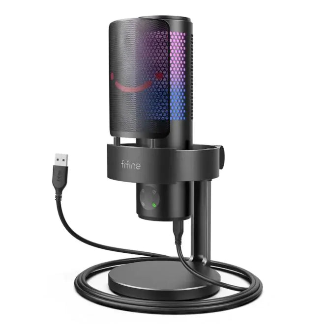 FIFINE A9 USB Microphone For Recording And Streaming On PC And Mac,Headphone Output And Touch-Mute Button,Mic With 3 RGB Modes, Four Polar Patterns