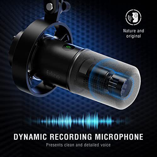 FIFINE K688 USB/XLR DYNAMIC MICROPHONE WITH SHOCK MOUNT, TOUCH-MUTE BUTTON, HEADPHONE JACK, I/O CONTROLS