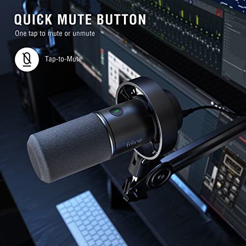 FIFINE K688 USB/XLR DYNAMIC MICROPHONE WITH SHOCK MOUNT, TOUCH-MUTE BUTTON, HEADPHONE JACK, I/O CONTROLS